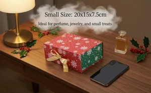 Christmas gift box with snowflake pattern, red and green packaging box for holiday gifts.