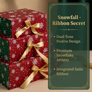 Christmas gift boxes set red green snowflake hard paper storage box with satin ribbon 3pcs