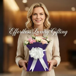 Blumengeschenkbox mit weißer Schleife und floralem Arrangement für Hochzeiten und Feste