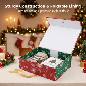 Christmas snowflake pattern gift box in red and green, perfect for holiday storage.