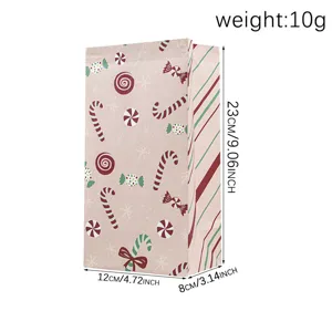Christmas standing gift paper bag, holiday snack and candy packaging bag with dimensions.