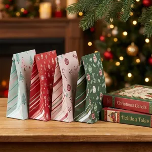 Christmas vertical gift paper bags for snacks and holiday presents packaging 4-pack