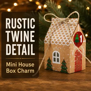 Jolie boîte cadeau calendrier de l'Avent maison de Noël détail ficelle rustique