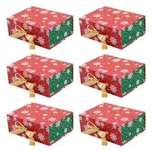 Christmas Snowflake Pattern Gift Boxes Red Green Gift Wrap Boxes With Gold Ribbons Foldable Paper Holiday Gift Storage Hard Box For Party