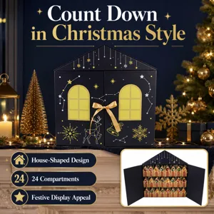 Calendrier de l'Avent maison de Noël avec 24 compartiments, boîte cadeau festive compte à rebours.