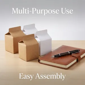 Vue détaillée de boîtes cadeaux en carton de lait en papier kraft avec bloc-notes.