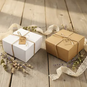 Quadratische Kraftpapier-Geschenkboxen Mit Hanfseil Und Dankeschön-Anhängern Verpackungsboxen Für Kuchen Gebäck Hochzeitsfeier