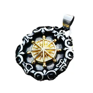 Ciondolo timone bussola nautica in acciaio inossidabile vintage punk gotico collana