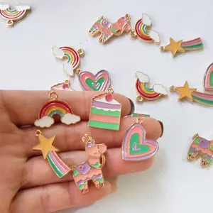 Colorful Enamel Alloy Charms For Jewelry Making DIY Rainbow Horse Cake Star Heart Pendants For Earrings Necklace Bracelet DIY Craft Material