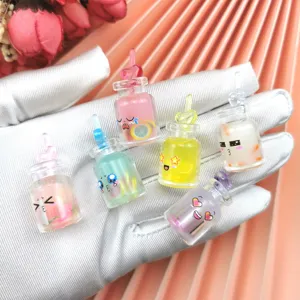 Cute cartoon fruit drink bottle charms keychain DIY accessories set with mini straw designs.