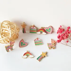 Detailed shot of colorful enamel alloy charms, DIY jewelry making pendants for earrings.