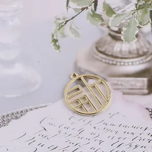 DIY Gold Legierung Chinesischer Stil Fu Zeichen runder Anhänger Schmuckherstellung