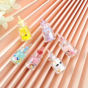 Cute mini expression bottle charms with heart straws, ideal for DIY keychain decor.