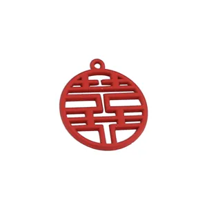 Roter chinesischer Stil Doppelter Glück runder Legierung Anhänger für DIY Schmuck Ohrringe.