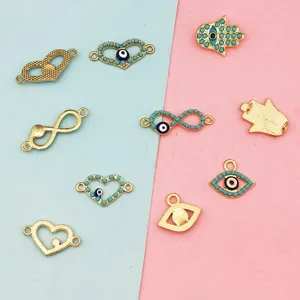 Gold-plated alloy DIY jewelry making charms evil eye hamsa hand pendant accessories
