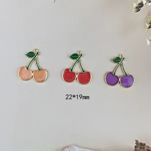 DIY enamel cherry metal pendant charm jewelry making accessories cute fruit style 22x19mm