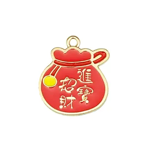 Chinesischer Stil roter Glücksbeutel Emaille Legierung Anhänger für DIY Halskette Ohrringe Schmuck