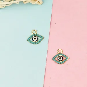 Gold evil eye metal pendant charm for DIY handmade earrings and jewelry accessories detail view.