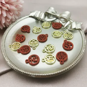 Stile cinese DIY gioielli ciondoli rosso oro benedizione doppia felicità orecchino fai