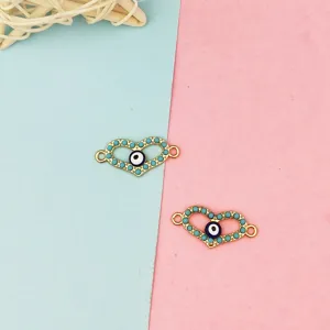 Gold tone evil eye heart charm connectors DIY handmade jewelry making accessories