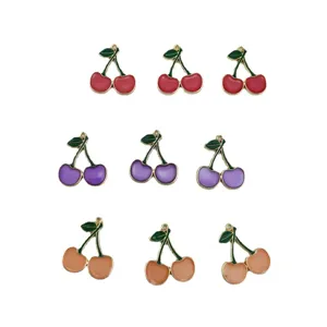 Cherry charms for DIY jewelry making, cute enamel pendants for bracelets and necklaces.