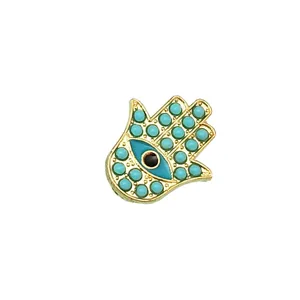 Gold Hamsa Hand Evil Eye Pendant Charm Turquoise Beads DIY Jewelry Making Accessories Main
