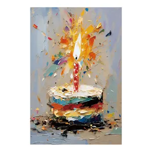 Vista detallada del fondo de tela con pintura al óleo de tarta de cumpleaños, fiesta.