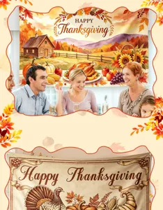 Thanksgiving achtergrond detail met feestelijke familiediner scène en herfst kalkoen design.