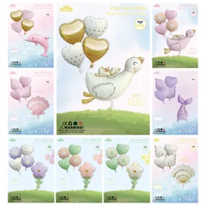 Cute Cartoon Animal Daisy Foil Balloon Set INS Style Aluminum Film Balloons For Kids Birthday Party Anniversary Celebration Decoration