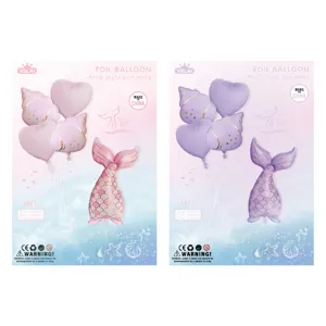 Mermaid foil balloon set for birthday party decorations, pink and purple seashell heart balloons.