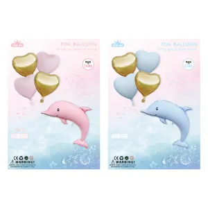 Dolphin and heart foil balloons set for birthday party decorations and celebrations.