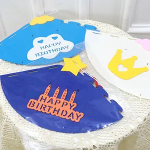 DIY non-woven birthday hats set with cute crown and cloud designs for party celebration.