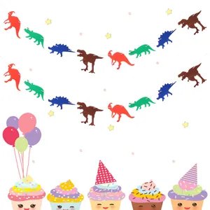 Dinosauriër Thema Feestdecoratie Niet-geweven Stof Verjaardag Banner Kleurrijke Cartoon Dieren Dinosauriër Slinger Voor Kinderen Verjaardag Benodigdheden