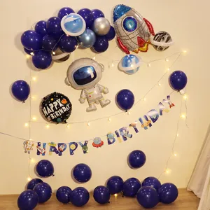 Ruimte Thema Verjaardag Feest Ballon Decoratie Set Aluminiumfolie Astronaut Raket Ballonnen Banner Voor Jongens Eerste Verjaardag