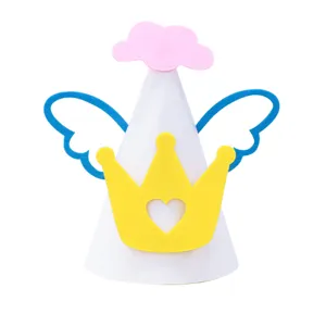Cute crown cloud birthday party hat for kids and adults, non-woven fabric cone hat main view.