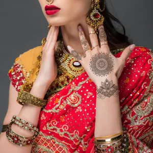 Mandala temporary tattoo sticker, Indian bridal henna lace design for hand body art.