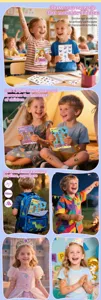 Kids temporary tattoo sticker book set with over 100 fun cartoon designs for boys and girls.