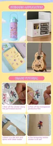 Kids cartoon temporary tattoo stickers set, cute waterproof decorative decals for water bottles.
