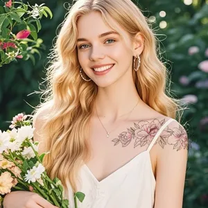 Floral collarbone tattoo sticker for women, temporary body art decoration for stylish daily wear.