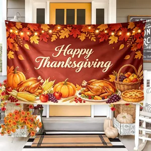 Thanksgiving achtergrond banner met herfst kalkoen pompoenen voor feest decoratie.