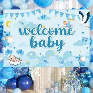 Welkom baby achtergrond banner voor blauwe babyshower feest decoratie fotografie rekwisieten