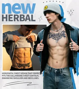 Semi-permanent herbal chest tattoo sticker waterproof dark gothic body art transfer sticker.
