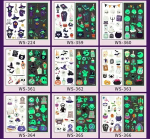 Halloween tatouages temporaires lumineux imperméables autocollants vert fluorescent pour enfants.