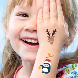Autocollants de Tatouage Temporaire de Noël pour Enfants Imperméable Multicolore Dessin Animé Père Noël Bonhomme de Neige Corps Visage Autocollants Décoration de Fête