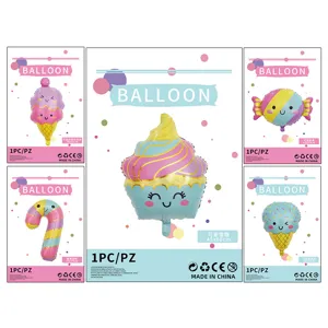Schattige folieballonnen ijsje en snoep set, perfect voor kinderverjaardag feestdecoratie.