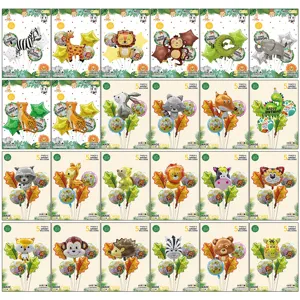 Jungle animal foil balloon set, 5 pieces cute safari birthday party decoration balloons.
