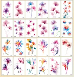 Watercolor floral temporary tattoo stickers, waterproof body art for wrist and ankle design.