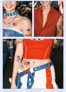 Independence Day temporary tattoo stickers, waterproof American flag body art decals for party.