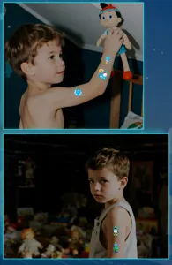 Kids blue luminous cartoon tattoo stickers, waterproof and sweatproof body art decals for children.