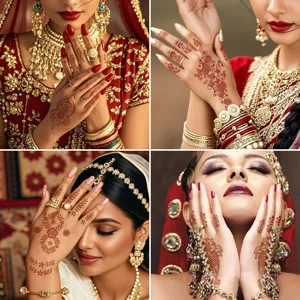Temporary henna tattoo stickers brown red lace waterproof body art for women parties.